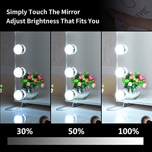 BEAUTME Espejo De Maquillaje Hollywood, Profesional Espejo de Tocador con Luz LED Táctil Inteligente Espejo Cosmético con 14 Piezas Bombillas Brillo de 2 Modos De Color(Plata)