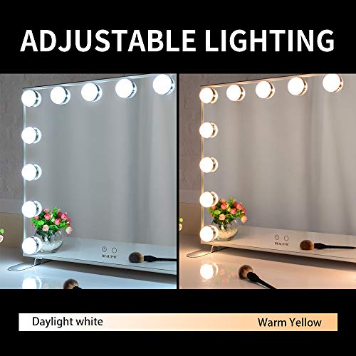 BEAUTME Espejo De Maquillaje Hollywood, Profesional Espejo de Tocador con Luz LED Táctil Inteligente Espejo Cosmético con 14 Piezas Bombillas Brillo de 2 Modos De Color(Plata)