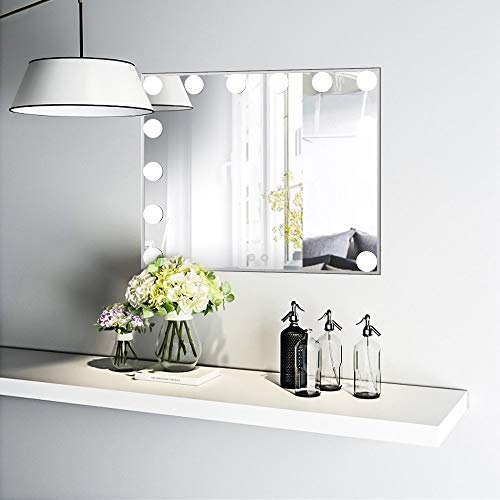 BEAUTME Espejo De Maquillaje Hollywood, Profesional Espejo de Tocador con Luz LED Táctil Inteligente Espejo Cosmético con 14 Piezas Bombillas Brillo de 2 Modos De Color(Plata)