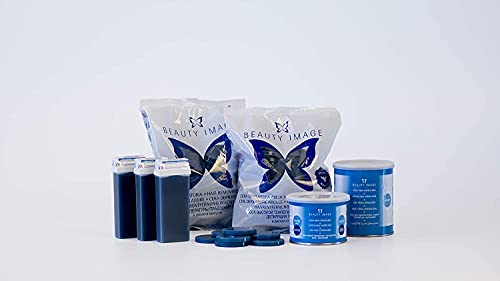 BEAUTY IMAGE Cera Depilatoria Roll-on 100 ml Azuleno - Pack 6 Cartuchos Universal (Resinas 100% Españolas). Pieles Delicadas. Antioxidante. Elástica Limpia y Profesional.