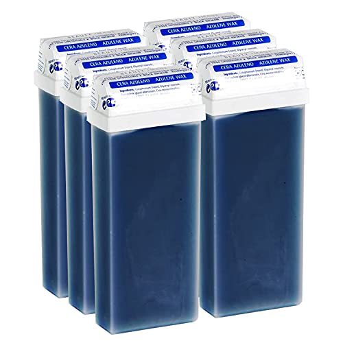 BEAUTY IMAGE Cera Depilatoria Roll-on 100 ml Azuleno - Pack 6 Cartuchos Universal (Resinas 100% Españolas). Pieles Delicadas. Antioxidante. Elástica Limpia y Profesional.