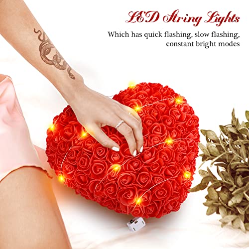 Becoyou Corazón de Rosas, Corazón de Rosas con Cadena de Luz, San Valentin Regalos Mujer, Ideas para San Valentin para Ella, Regalo para Mujer, Esposa, Novia (Rojo)