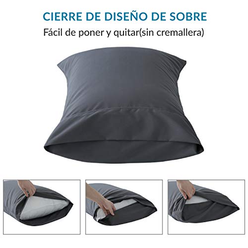 Bedsure Funda Almohada 90 cm - Juego de 2 Fundas Almohadas 40x90, Transpirable Suave Antiarrugas de Microfibra, 90x40 Color Gris Oscuro, sin Cremallera