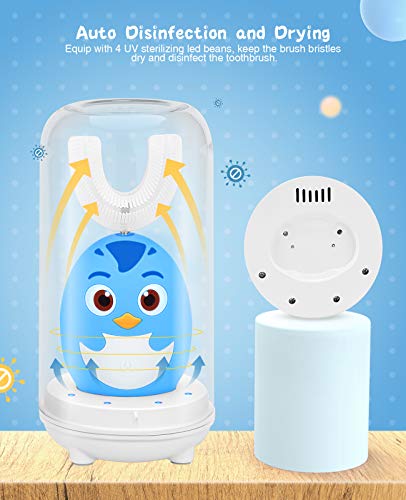 Beedove Cepillo de Dientes Eléctrico para Niños, 3 Modos Sonic Cepillo en Forma de U Niños, con Carga USB y Función IPX7 Prueba Agua, para Niños Pequeños de 2 a 6 Niño (Azul)