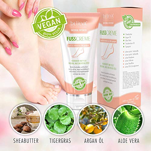 Believa Natural Intensive Premium Crema de Pies - 100% Vegana Para Pies Contra Callos - Piel Agrietada y Pies secos - Foot Cream 100ml