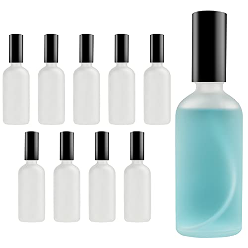 Belle Vous Frasco Vacío Pequeño Atomizador Perfume Cristal Esmerilado 100 ml (Pack de 10) Frascos para Perfume con Tapa - Rellenable Anti Derrame para Limpieza, Perfume, Bote Spray Aceites Esenciales