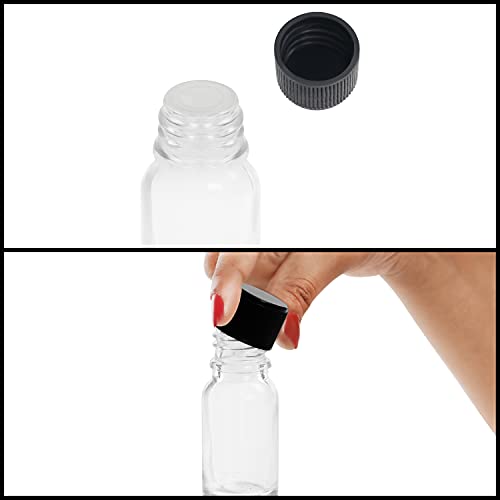 Belle Vous Mini Botellas Cristal Transparente (Pack de 24) 10 ml - Frascos de Vidrio Vacíos Viales para Muestras con Tapa Negra de Rosca – Aceites Esenciales, Manualidades y Regalitos de Bodas