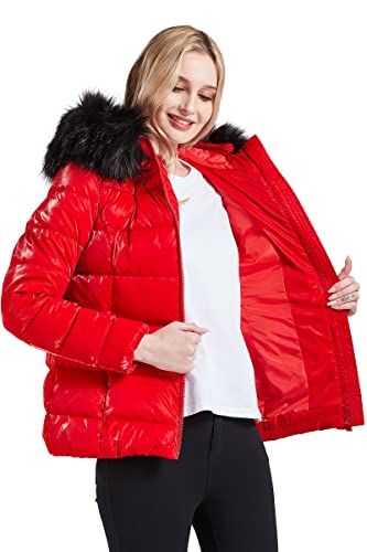 BELLIVERA Chaqueta Acolchada para Mujer Abrigo Cálido de Invierno con Capucha y Abrigo con Cuello de piel Desmontable 7695 Rojo S