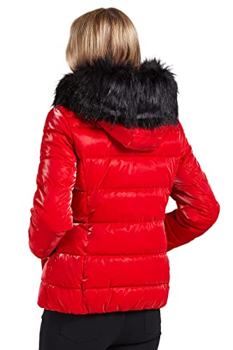 BELLIVERA Chaqueta Acolchada para Mujer Abrigo Cálido de Invierno con Capucha y Abrigo con Cuello de piel Desmontable 7695 Rojo S