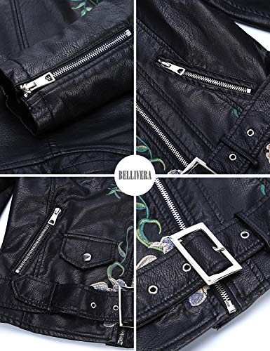 BELLIVERA Chaqueta de Cuero PU para Mujer(3 colores), Chaqueta con Bolsillos con Cremallera, Chaqueta corta Para el Otoño, Primavera, Negro, XXL