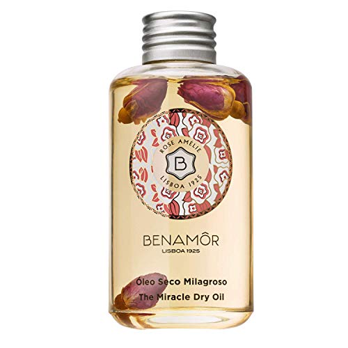 Benamôr - Aceite Seco Milagroso de Rosa Amelia - 99% Ingredientes Naturales - Con Aceite de Argán, Girasol y Almendras Dulces - Cara, Cuerpo, Cabello - Con Rosas Reales - Botella 100ml