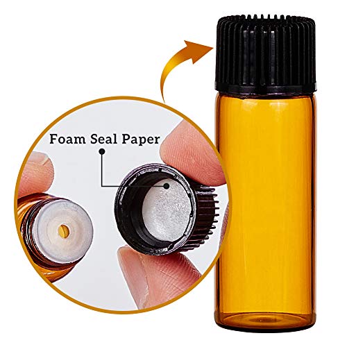 BENECREAT 40 Pack 5ml Botellas Vacías de Aceite Esencial de Vidrio Ámbar con Tapa de Rosca Frascos de Vidrio de Muestra con Pipetas, Etiqueta para Maquillaje Cosmético de Aromaterapia