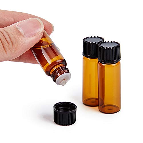 BENECREAT 40 Pack 5ml Botellas Vacías de Aceite Esencial de Vidrio Ámbar con Tapa de Rosca Frascos de Vidrio de Muestra con Pipetas, Etiqueta para Maquillaje Cosmético de Aromaterapia