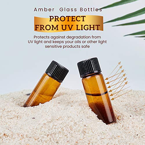 BENECREAT 40 Pack 5ml Botellas Vacías de Aceite Esencial de Vidrio Ámbar con Tapa de Rosca Frascos de Vidrio de Muestra con Pipetas, Etiqueta para Maquillaje Cosmético de Aromaterapia