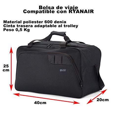 Benzi Bolsa de Viaje 40 x 25 x 20 cm BZ5410 Tamaño Equipaje de Mano Ryanair (Negro)