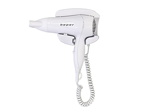 BEPER 40.490 Secador de pelo de pared, Secador de pelo para hoteles, B&B y hogares, Cable de 2 metros de largo, Blanco
