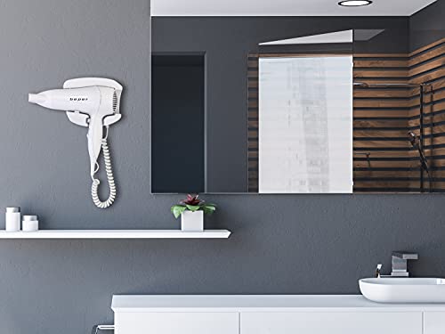 BEPER 40.490 Secador de pelo de pared, Secador de pelo para hoteles, B&B y hogares, Cable de 2 metros de largo, Blanco