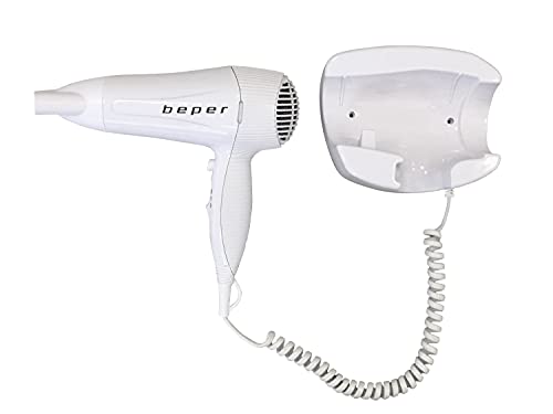 BEPER 40.490 Secador de pelo de pared, Secador de pelo para hoteles, B&B y hogares, Cable de 2 metros de largo, Blanco
