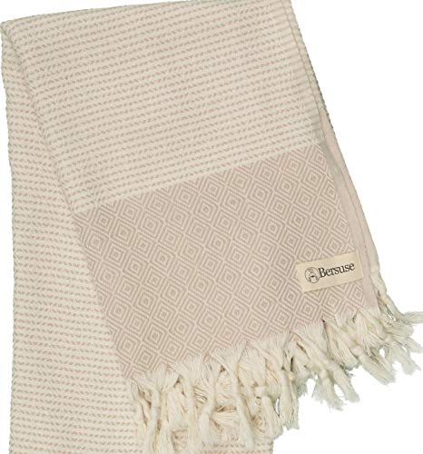 Bersuse 100% Algodón - Hierapolis XXL Manta Toalla Turca - Multiusos Colcha de Cama, Funda de Sofa - Fouta para Baño y Playa - Oeko-Tex - 152 x 242 cm, Beige