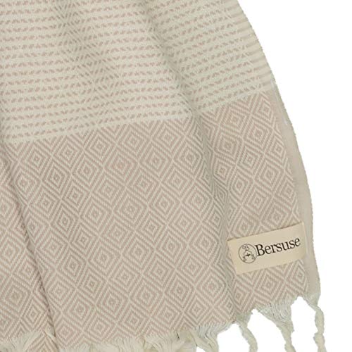 Bersuse 100% Algodón - Hierapolis XXL Manta Toalla Turca - Multiusos Colcha de Cama, Funda de Sofa - Fouta para Baño y Playa - Oeko-Tex - 152 x 242 cm, Beige