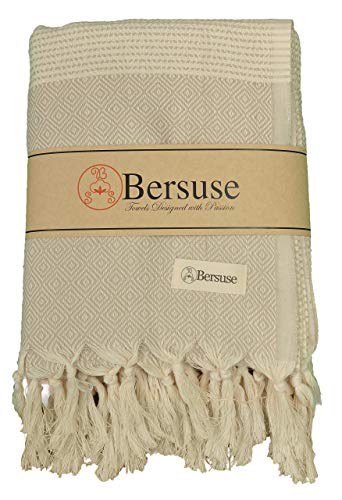 Bersuse 100% Algodón - Hierapolis XXL Manta Toalla Turca - Multiusos Colcha de Cama, Funda de Sofa - Fouta para Baño y Playa - Oeko-Tex - 152 x 242 cm, Beige