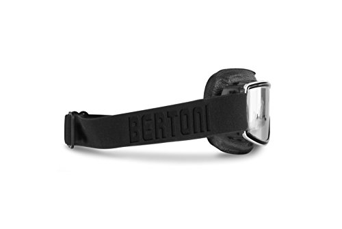 BERTONI Gafas Moto Vintage de Piel Negra y Montura Cromo - Ventilación Anti-Vaho - by Italy - AF188 - Gafas Motoristas para Cascos Moto Harley y Chopper (Lentes Fotocromáticas)