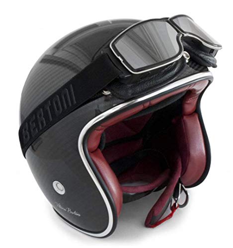 BERTONI Gafas Moto Vintage de Piel Negra y Montura Cromo - Ventilación Anti-Vaho - by Italy - AF188 - Gafas Motoristas para Cascos Moto Harley y Chopper (Lentes Fotocromáticas)