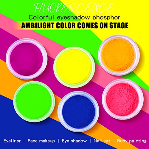 Beteligir - Sombra de ojos en polvo de pigmento de neón de 6 colores, FindinBeauty UV Glow Blacklight Mixed Bright True Colors Pigmentos de sombra de ojos, eyeshadow power (01)