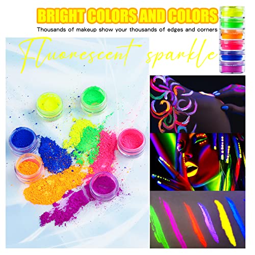Beteligir - Sombra de ojos en polvo de pigmento de neón de 6 colores, FindinBeauty UV Glow Blacklight Mixed Bright True Colors Pigmentos de sombra de ojos, eyeshadow power (01)