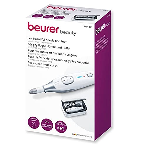 Beurer MP 42 Set de manicura y pedicura, para manos y pies, 7 cabezales, velocidad ajustable, luz LED