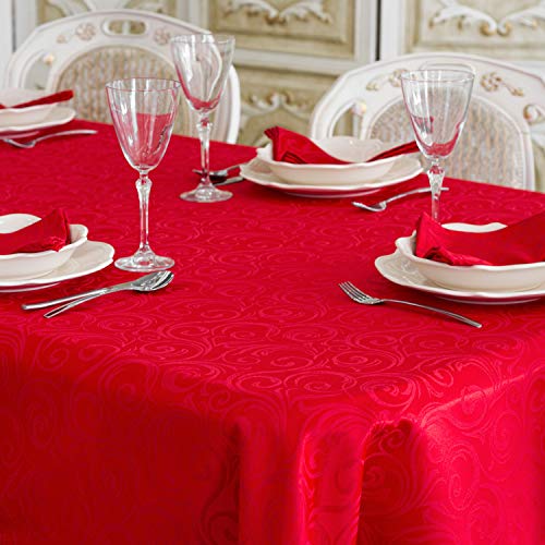 BGEUROPE Mantel de Mesa Rojo de Lujo. Tratamiento Antimanchas. Tamaños Grandes Ref. Lyon, Rojo, 59 x 157 (150 x 400cm)