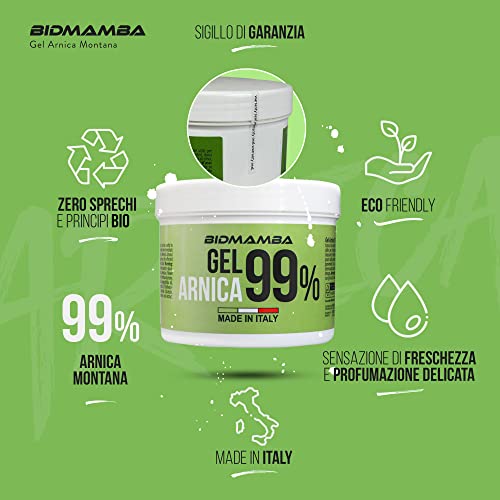 BidMamba Gel Arnica 99% 500ml | Crema Arnica Made In Italy Con Lavanda, Aloe, Aceite de Argán, Jengibre, Aceite de Oliva Y Menta