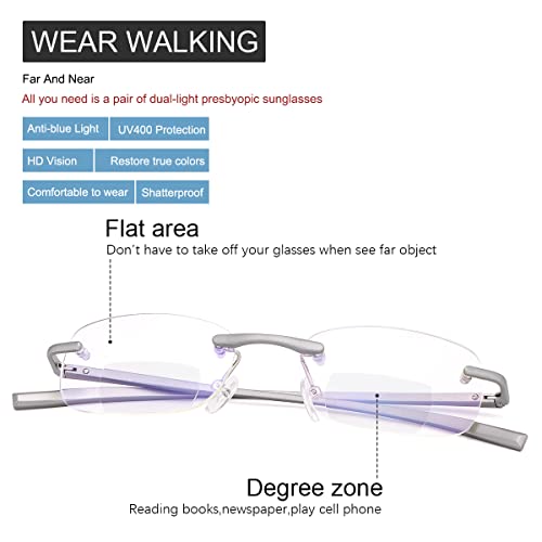 Bifocales Gafas de Lectura Sin Montura para Hombres y Mujeres Unisex Lejos Cerca de Aumento Gafas Presbiópicas Bloqueo de luz azul Presbicia Clara Comodas Lectores sin marco con bisagra de resorte