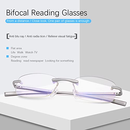 Bifocales Gafas de Lectura Sin Montura para Hombres y Mujeres Unisex Lejos Cerca de Aumento Gafas Presbiópicas Bloqueo de luz azul Presbicia Clara Comodas Lectores sin marco con bisagra de resorte