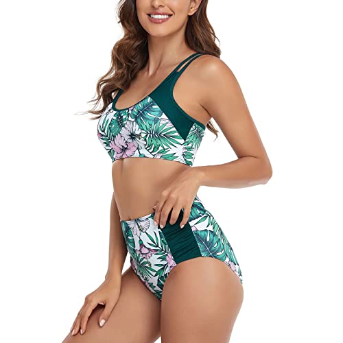 Bikini Top Retro Impresión Mujer Traje de Baño de Dos Piezas Cuello de V Halter Ajustable Bikini Set Cintura Alta Control Abdominal Parte Inferior del Bikini brasileños Tanga bañadores Dividido 2022