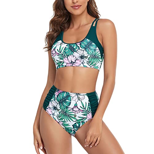 Bikini Top Retro Impresión Mujer Traje de Baño de Dos Piezas Cuello de V Halter Ajustable Bikini Set Cintura Alta Control Abdominal Parte Inferior del Bikini brasileños Tanga bañadores Dividido 2022