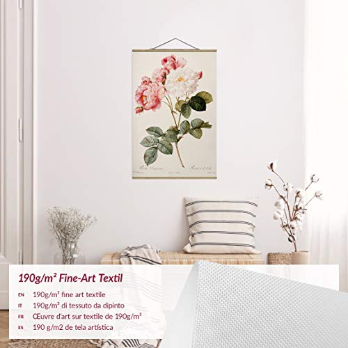 Bilderwelten Kakemono Art Alto 3:2, Motivo:Pierre Joseph Redoute Damascene Rose 75x50cm Roble