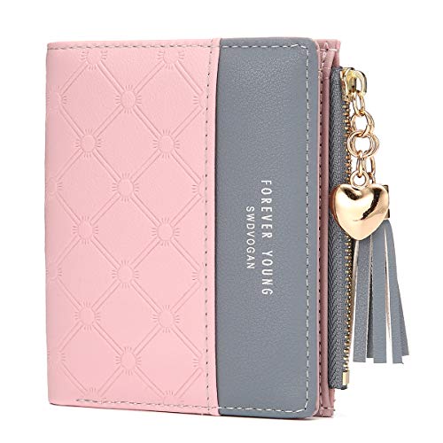 Billetera Corta de Las Niñas Titular de la Tarjeta Monedero para Mujeres, JOSEKO Lindo Multi-Ranuras Bolse Cuero PU Delgado para Mujeres y Damas con borlas en Forma de corazón Colgante de Regalo