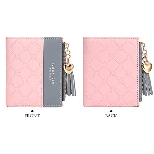 Billetera Corta de Las Niñas Titular de la Tarjeta Monedero para Mujeres, JOSEKO Lindo Multi-Ranuras Bolse Cuero PU Delgado para Mujeres y Damas con borlas en Forma de corazón Colgante de Regalo