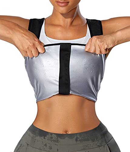 Bingrong Chaleco Sauna Deportivo Mujer Faja Reductoras Adelgazantes Abdominal Compresion Camiseta Reductora de Entrenamiento Sudoración para Deporte Fitness (Negro, XL)