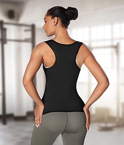 Bingrong Chaleco Sauna Deportivo Mujer Faja Reductoras Adelgazantes Abdominal Compresion Camiseta Reductora de Entrenamiento Sudoración para Deporte Fitness (Negro, XL)
