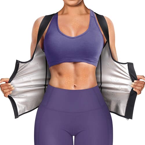 Bingrong Chaleco Sauna Deportivo Mujer Faja Reductoras Adelgazantes Abdominal Compresion Camiseta Reductora de Entrenamiento Sudoración para Deporte Fitness (Negro, XL)