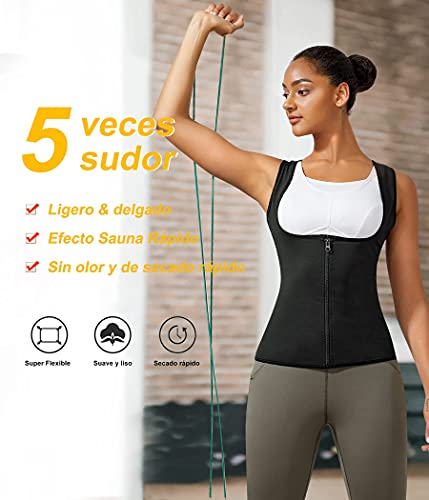 Bingrong Chaleco Sauna Deportivo Mujer Faja Reductoras Adelgazantes Abdominal Compresion Camiseta Reductora de Entrenamiento Sudoración para Deporte Fitness (Negro, XL)