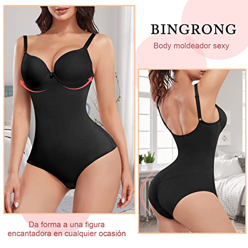 Bingrong Mujer Bodies Moldeadores Faja Reductora Lencería Moldeadora Corsé Body Body Shaper Abdomen Reductor Barriga Levanta Glúteos Entrenador de Cintura Abierto Shapewear Bodysuit (XL, Negro)
