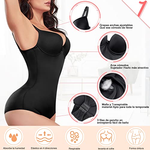 Bingrong Mujer Bodies Moldeadores Faja Reductora Lencería Moldeadora Corsé Body Body Shaper Abdomen Reductor Barriga Levanta Glúteos Entrenador de Cintura Abierto Shapewear Bodysuit (XL, Negro)