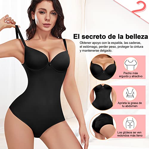 Bingrong Mujer Bodies Moldeadores Faja Reductora Lencería Moldeadora Corsé Body Body Shaper Abdomen Reductor Barriga Levanta Glúteos Entrenador de Cintura Abierto Shapewear Bodysuit (XL, Negro)