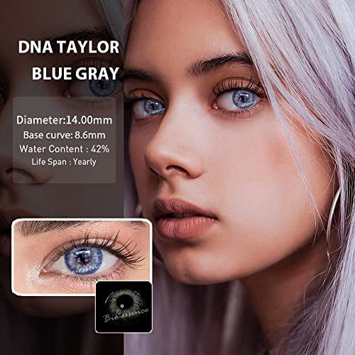 BIO-ESSENCE Pack Lentillas de Hidrogel blandas 1 par Lentes de contacto color gris sin graduación. Duración: 12 meses. Incluye de regalo estuche y 10ml de solución. Color Azul Grisáceo