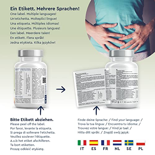 Bio Probióticos Complex - 21 cepas bacterianas MÁS Inulina Bio- 180 cápsulas veganas de liberación prolongada- 20 mil millones UFC- Flora intestinal- Lactobacillus gasseri