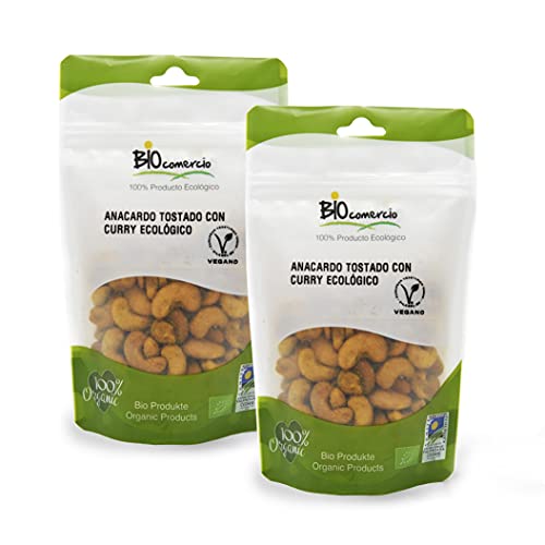 BIOCOMERCIO | Pack mix de 5 | Anacardos, almendras y cacahuetes | 1 kilo | 10 bolsas x 100 gr | Sabores curry rojo, tamari, barbacoa, curry, tikka masala | Frutos secos | Curry Ecológico