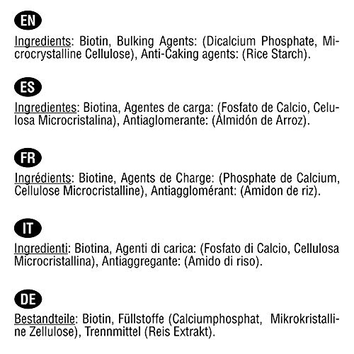 Biotina 10.000 mcg (Vitamina B7) | 365 comprimidos (Suministro anual) | Estimula el crecimiento del cabello, ayuda a mantener la piel y las uñas sanas, y activa el metabolismo | Apto para Veganos.